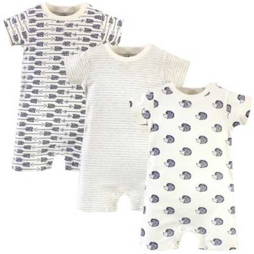 Touched by Nature Baby Boy Organic Cotton Rompers 3pk, Hedgehog, Size: 9-12 months