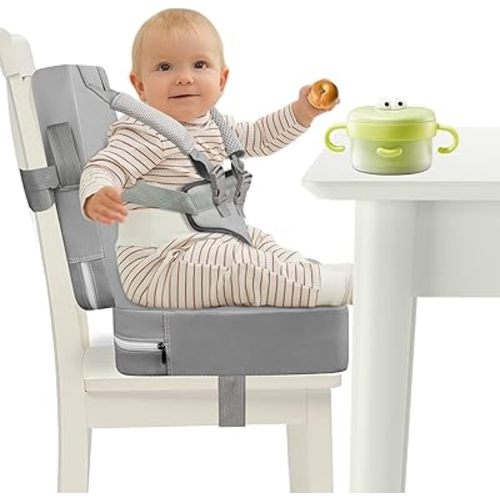 Booster Seat for Kitchen Chair - Harness Straps Fixing Toddler Booster Seat for Dining Table, PU Waterproof Portable High Back Booster Seat