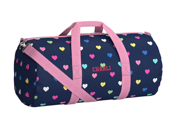 Mackenzie Navy Pink Multi Hearts Duffle Bag | Pottery Barn Kids
