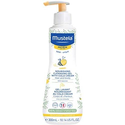 Mustela Baby Nourishing Cleansing Gel – Hair & Body Wash for Dry Skin - with Natural Avocado, Cold Cream & Beeswax - 10.14 fl. oz.