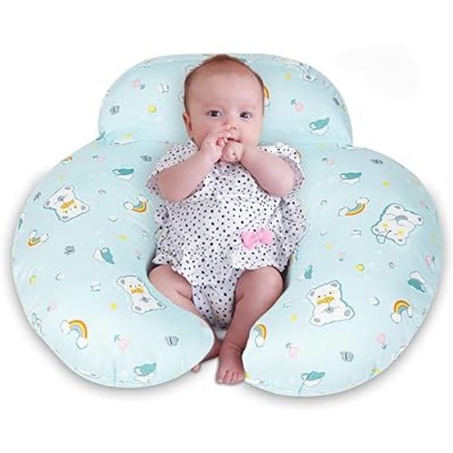AMASKY Nursing Pillow for Breastfeeding, Plus Size Ergonomic Breastfeeding Pillows Support for Mom and Baby, with Removable Nursing Pillow Cover, Machine Washable, Rainbow Bear