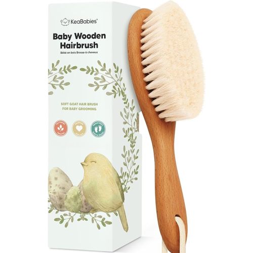 Wooden Baby Hair Brush - Cradle Cap Baby Brush with Soft Goat Bristles, Perfect Gentle Scalp Newborn Comb for Infant, Girls, Boys, Bath Essentials (Golden Oak, Oval)