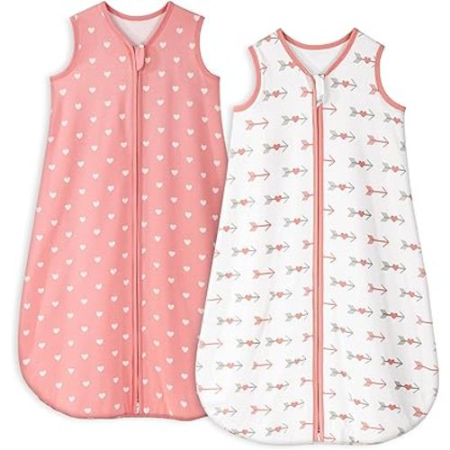 Yoofoss Baby Sleep Sack 0-6 Months TOG 1.0 Baby Wearable Blanket, 2 Pack 100% Cotton Infant Toddler Sleeping Sack 2-Way Zipper Lightweight Sleep Sack