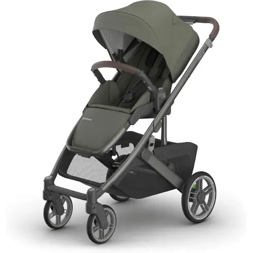 UPPAbaby Cruz V3 Stroller - from Birth + Car Seat Compatible - Full-Size, Reversible Seat - Infant Insert, Bug and Rain Shields Included - Evelyn (Meadow Green/Graphite Frame/Chestnut Leather)