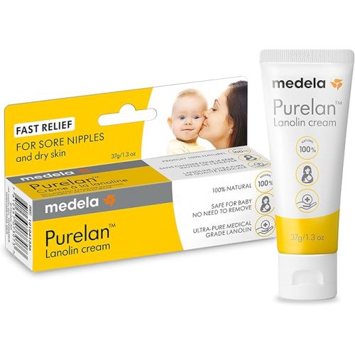 Medela Purelan Lanolin Nipple Cream, Fast Relief for Sore Nipples & Dry Skin During Breastfeeding, Safe for Breastfeeding Baby, Natural, Hypoallergenic, Fragrance-Free, 37g
