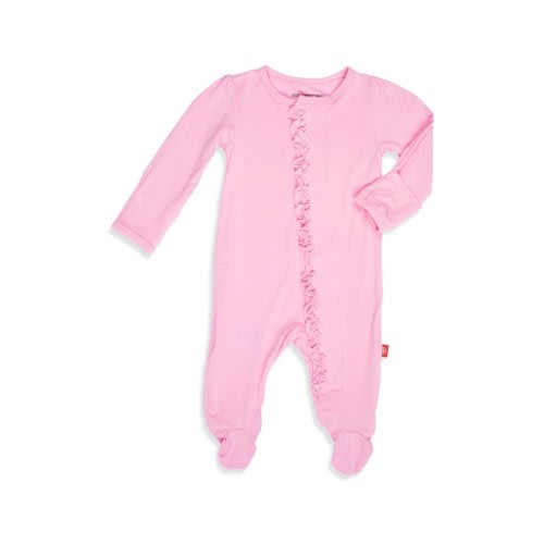 Baby Peony Ruffle Magnetic Footie, 0-3M- Only 2 left