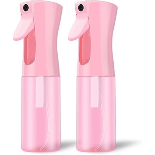 Empty Spray bottles, Continuous Spray Bottle for Hair, Spray Water Bottle Fine Mist Refillable, Skin Care, Showering Pets, Plants, travel, Ironing and Cleaning 6.8 Ounce (2 Pack, Pink)