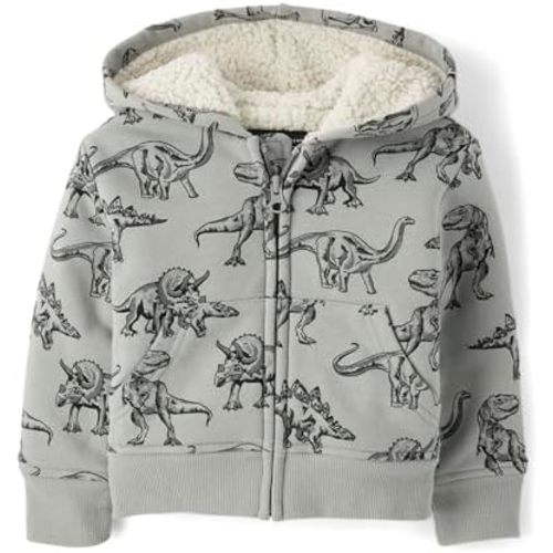 The Children's Place Baby Boys' and Toddler Long Sleeve, Sherpa Lined, Zip-Front Hoodie Sweatshirt