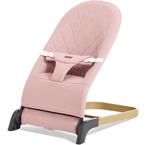 Foldable Baby Bouncer, Baby Bouncer Seat with 3 Adjustable Heights, Portable Newborn Rocker, Ergonomic Bouncer Seat for Natural Bounce, Bouncer for Babies 0-6 Months, Soft Cotton (Pink)