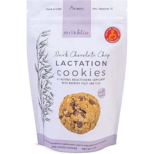MilkBliss Dark Chocolate Chip Oatmeal Lactation Cookies with Brewers Yeast for Breastfeeding and Breastmilk Supply Increase-12 oz