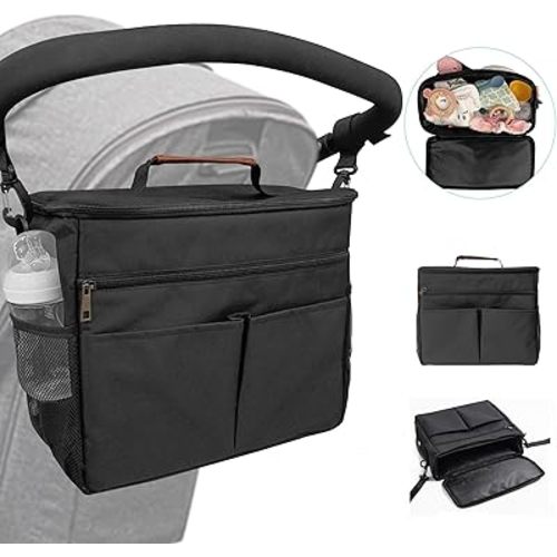 Miracle Maby Stroller Organizer Bag for Mom, Baby Trolley Bag - Compatible with Any Stroller - Multifunctional Large Capacity(Black-12L)