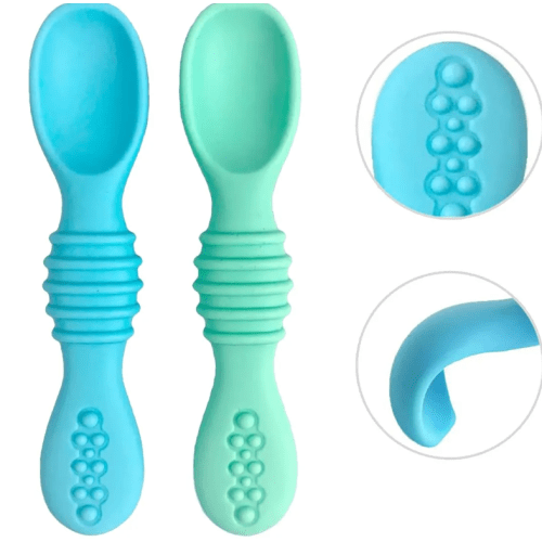 Silicone Baby Spoons – Blue & Green - otterlove by Platinum Pure | Premium Platinum Silicone Products for Babies & Toddlers