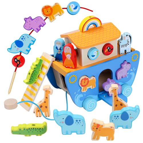 Tooysea Wooden Noah's Ark Toy with Animal Shape Sorter,Baptism Gifts for 1 2 3 4 Years Old,Montessori Toys for Toddlers,Boys and Girls,24 Months Babies