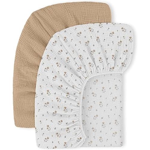 Mi Flor Muslin Crib Sheets – Fitted Crib Sheet 52"x28"x8" – 2 Pack Soft & Breathable Cotton Baby Sheets, Crib Sheets for Boys & Girls, Standard Crib Mattress, CPC Certified