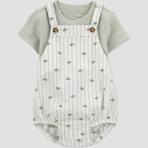 Carter's Just One You® Baby Boys' 2pc Striped Dinosaur Overalls Set - Green 3M
