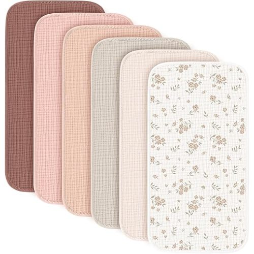 Konssy 6-Pack Muslin Baby Burp Cloths, Large 100% Cotton Burping Clothes, Soft & Absorbent for Newborns, Baby Boys and Girls