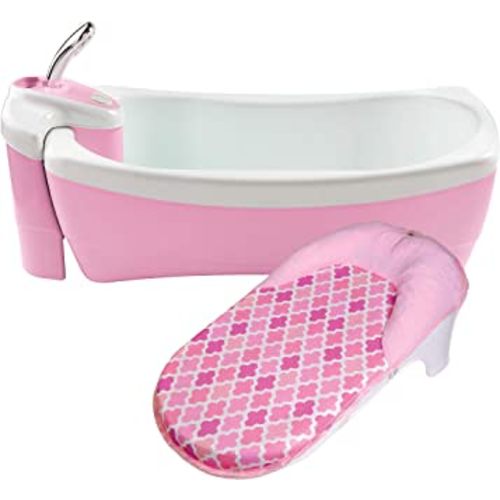 Summer Infant Lil Luxuries Whirlpool Bubbling Spa & Shower (Pink) Luxurious Baby Bathtub with Circulating Water Jets, 2 Piece Set (Pack of 1)