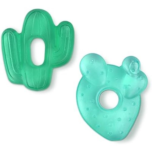 Itzy Ritzy Water-Filled Teethers - Cold Cutie Coolers Textured On Both Sides to Massage Sore Gums & Emerging Teeth - Can Be Chilled in Refrigerator, Set of 2 Green Cactus Water Teethers