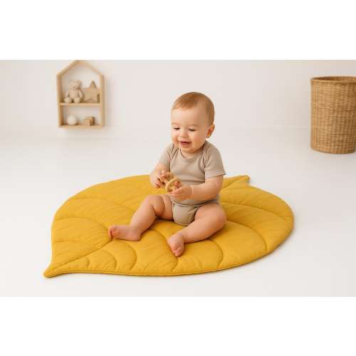 Organic Cotton Leaf Baby Play Mat: Nursery Floor Rug, Tummy Time