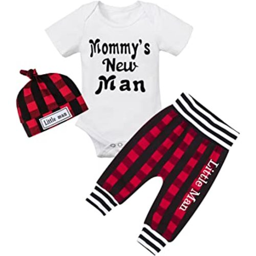 Fommy Newborn Baby Boy Clothes New to The Crew Letter Print Romper+ Pants+Hat 3PCS Outfit
