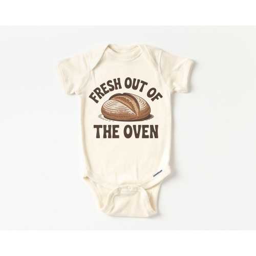 Cute Sourdough Bread Fresh Out Of The Oven Baby Onesie® - Baking Gift Pregnancy Reveal Birth Announcement Bodysuit - Boho Natural Onesie®