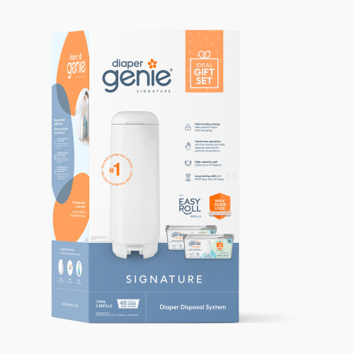 Diaper Genie Signature Diaper Pail Gift Set with 48 Refill Bags - White, Unscented