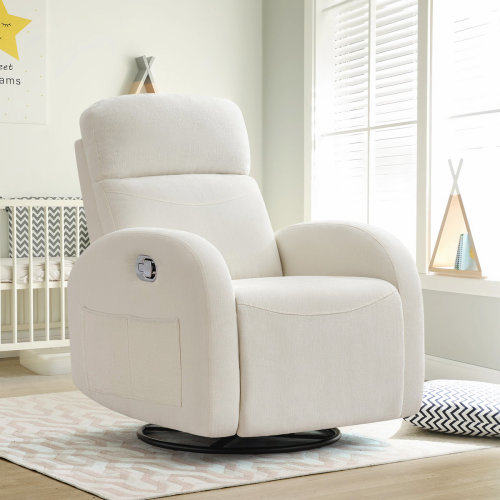 Delba 37"Modern Upholstered Manual Swivel Rocker Glider Recliner with Rounded Armrest and Double Pockets,Nursery Rocker Recliner