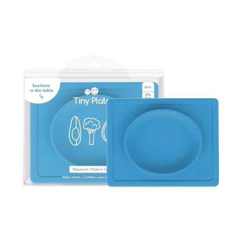 ezpz Tiny Plate (Blue) - Silicone Suction Placemat + Plate for Infants - 6 months+ - Baby Led Weaning Supplies - Fits on Most Highchair Trays