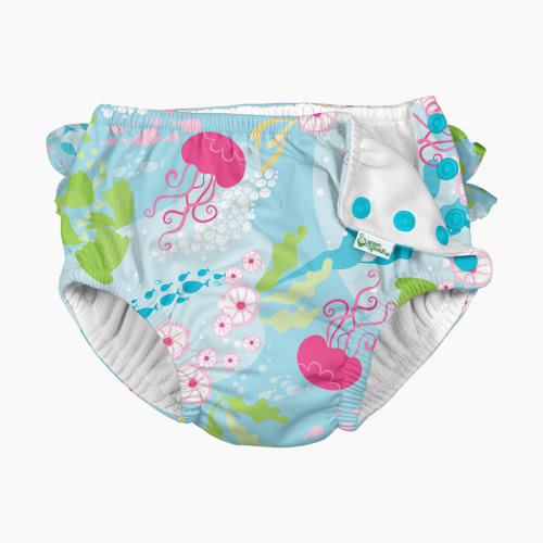 GREEN SPROUTS Snap Reusable Absorbent Swim Diaper - Aqua Coral Reef, 6 Months