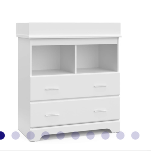 Storkcraft Brookside 2 Drawer Changing Table Dresser (White) – GREENGUARD Gold Certified, Easy-to-Match Chest of Drawers and Cubbies for Nursery and Kids Bedroom, Includes Changing Table Topper