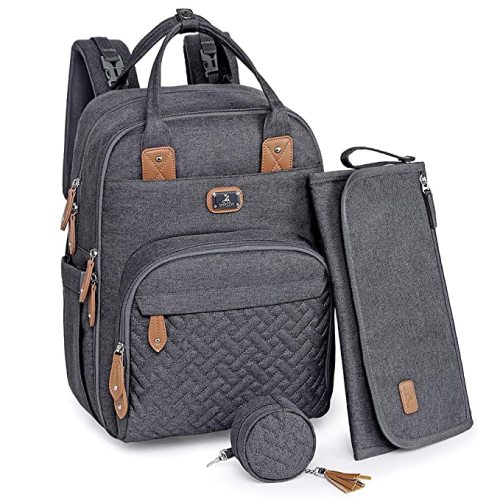 Dikaslon Diaper Bag Backpack with Portable Changing Pad, Pacifier Case and Stroller Straps, Large Unisex Baby Bags for Boys Girls, Multipurpose Travel Back Pack for Moms Dads, Dark Gray - Dark Grey