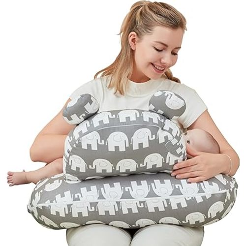 Nursing Pillow for Breastfeeding, Breast Feeding Pillow for Mom Support, Adjustable Waist Strap and Removable Cotton Cover, Elephant