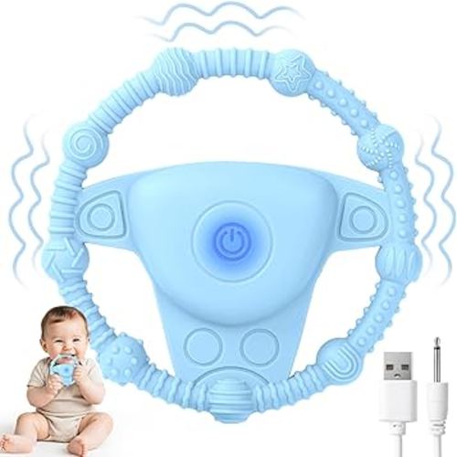 Vibrating Teething Toy with 3D Multi-Texture, Food-Grade Silicone Sensory Chew Toy for Autism Kids and Baby 3-18 Months, Baby Teething Ring for Teething Relief, Deep Blue