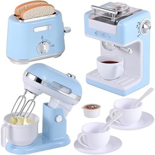 Ehome Play Kitchen Toys Kids Kitchen Accessories Pretend Play Kitchen Appliances Toy Set with Coffee Maker, Mixer, Toaster for Kids Ages 4 5 6 7 8 Girls, Birthday Gifts for Kids, Blue