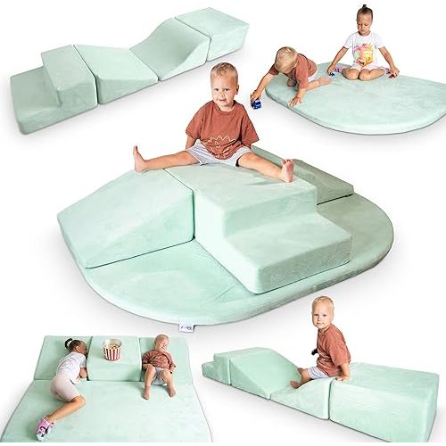 Foam Climbing Blocks for Toddlers - 5 Piece Climb and Crawl Foam Playset with Calming Green Color and Washable Cover - Nonslip Soft Play Climbing for Toddlers, Baby Gym, Toys Indoors