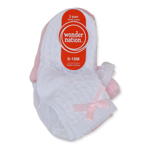 Wonder Nation Infant and Toddler Girls Dress Socks, 3 pair pack