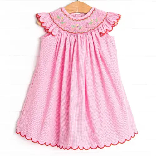 Strawberry Blooms Smocked Bishop Dress, Pink – Stitchy Fish (18m)