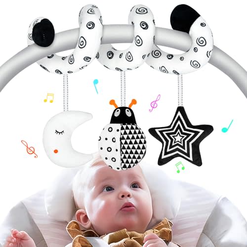 XIXILAND Car Seat Toys for Babies 0-6 Months Boys Girls, Black and White High Contrast Baby Toys 0-3 Months Carseat Toys for Infants 0-6 Months, Stroller Toys Newborn Infant Toys for 0-18 Months