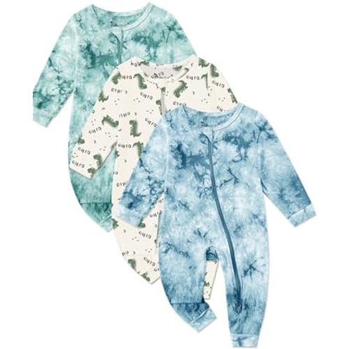 Jimonda Baby Girls Boys Footless Pajamas,Rayon From Bamboo Pjs 2 Way Zipper Long Sleeve Soft Sleeper,Infant Tie-dye Romper