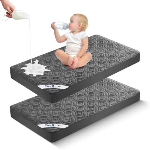 BEDLORE Waterproof Crib Mattress Protector 2 Pack for Standard Toddler Bed | Gray, 52''X28'', Breathable Crib Mattress Cover, Machine Washable, Noiseless Baby Toddler Bed Mattress Protector