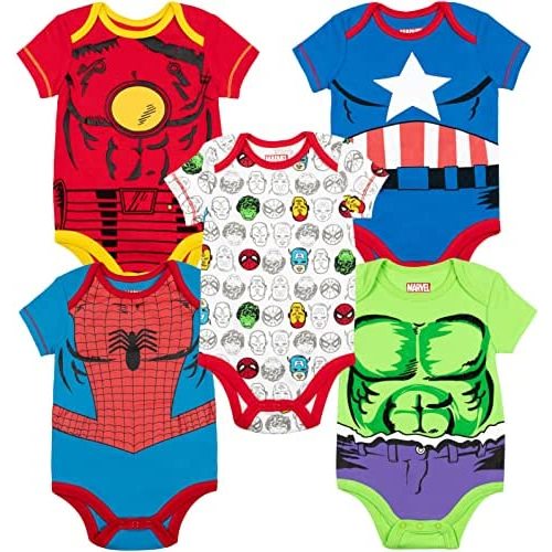 Marvel Avengers Baby 5 Pack Bodysuits Newborn to Infant Sizes (Newborn - 24 Months)
