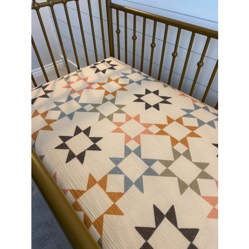 GOTS Certified Organic Crib Sheets, Vintage Quilt Pattern, Gender Neutral, Mini Crib and Bassinet Sheets, Custom Sizes Available