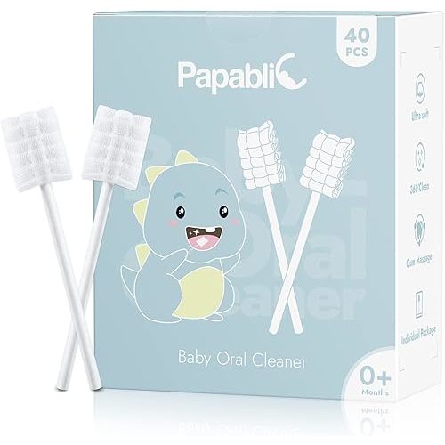 Papablic 40-Pack Baby Tongue Cleaner, Baby Oral Cleaner, Disposable Baby Mouth Cleaner Newborn, Upgrade Gum Cleaner with Paper Handle for Babies and Infants Ages 0-2 Years