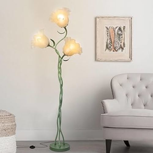 Flower Floor Lamp for Living Room, Tall Floor Reading lamp with Flexible Neck Shaft for Bedroom Decor, Modern Corner Floor Lamp with 3-Color Temperatures LED Bulb