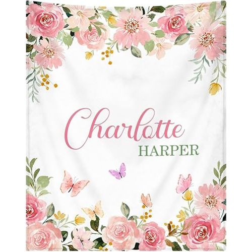 Personalized Baby Blankets for Girls Women Custom Baby Blanket with Name for Kids Toddlers Adult Soft Fleece Bed Throw Blanket for Newborn Customized Baby Girl Gifts for Birthday Baby Shower