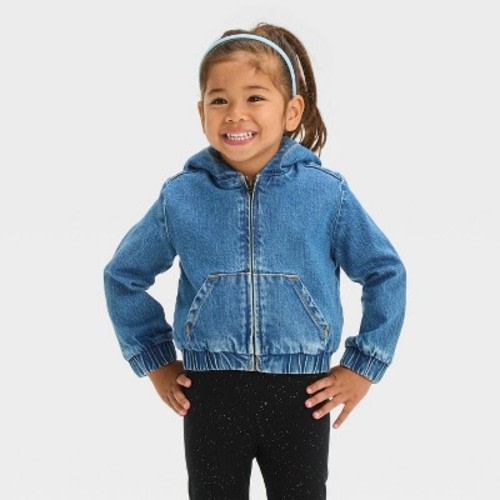 Toddler Girls' Denim High Pile Fleece Jacket - Cat & Jack™ Medium Wash, Size: 2T