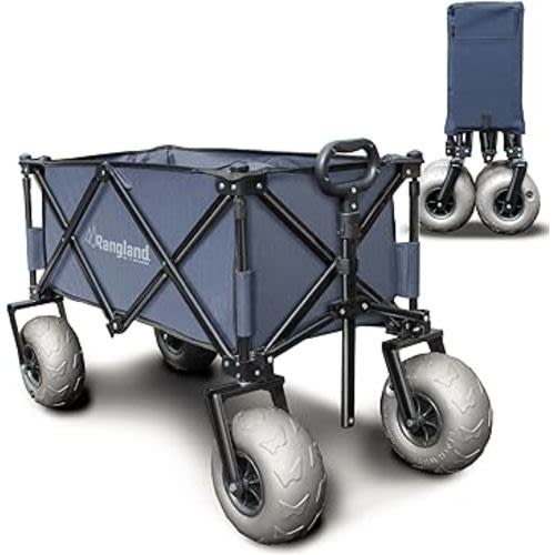 Beach Wagon with Big Wheels for Sand - All Terrain Steel Frame Utility Cart with 9" Pneumatic Tires, Collapsible Folding Design (Sand Warrior RX800) Navy Blue