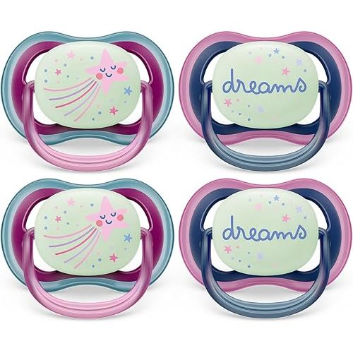 Philips Avent Ultra Air Pacifier 6-18m, Falling Star/Dreams, Nighttime, 4 Pack SCF376/09