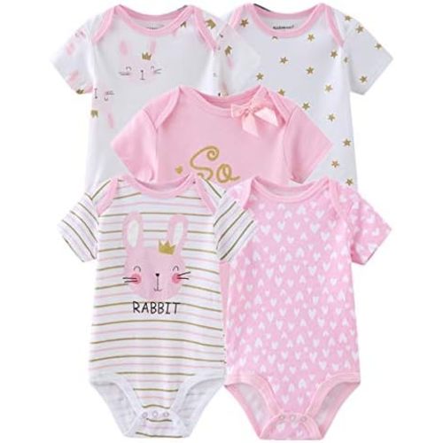 Kiddiezoom Baby Bodysuit Newborn Short Sleeve baby One-Piece Cotton 5-Pack baby clothes