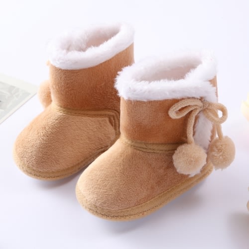 Newborn Baby Velvet Booties Shoes With Pompom Infants Soft Sole Snow Boots First Walker
